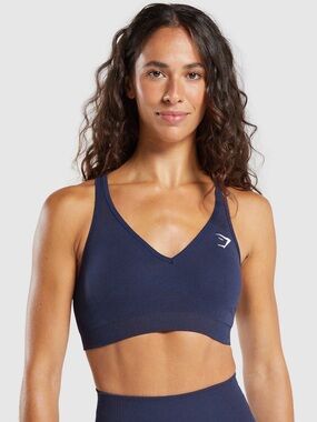 Gymshark Seamless V-Neck Sports Bra - Navy Blue